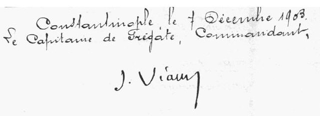 signature capitaine de frégate J. Viaud - journal de bord du Vautour