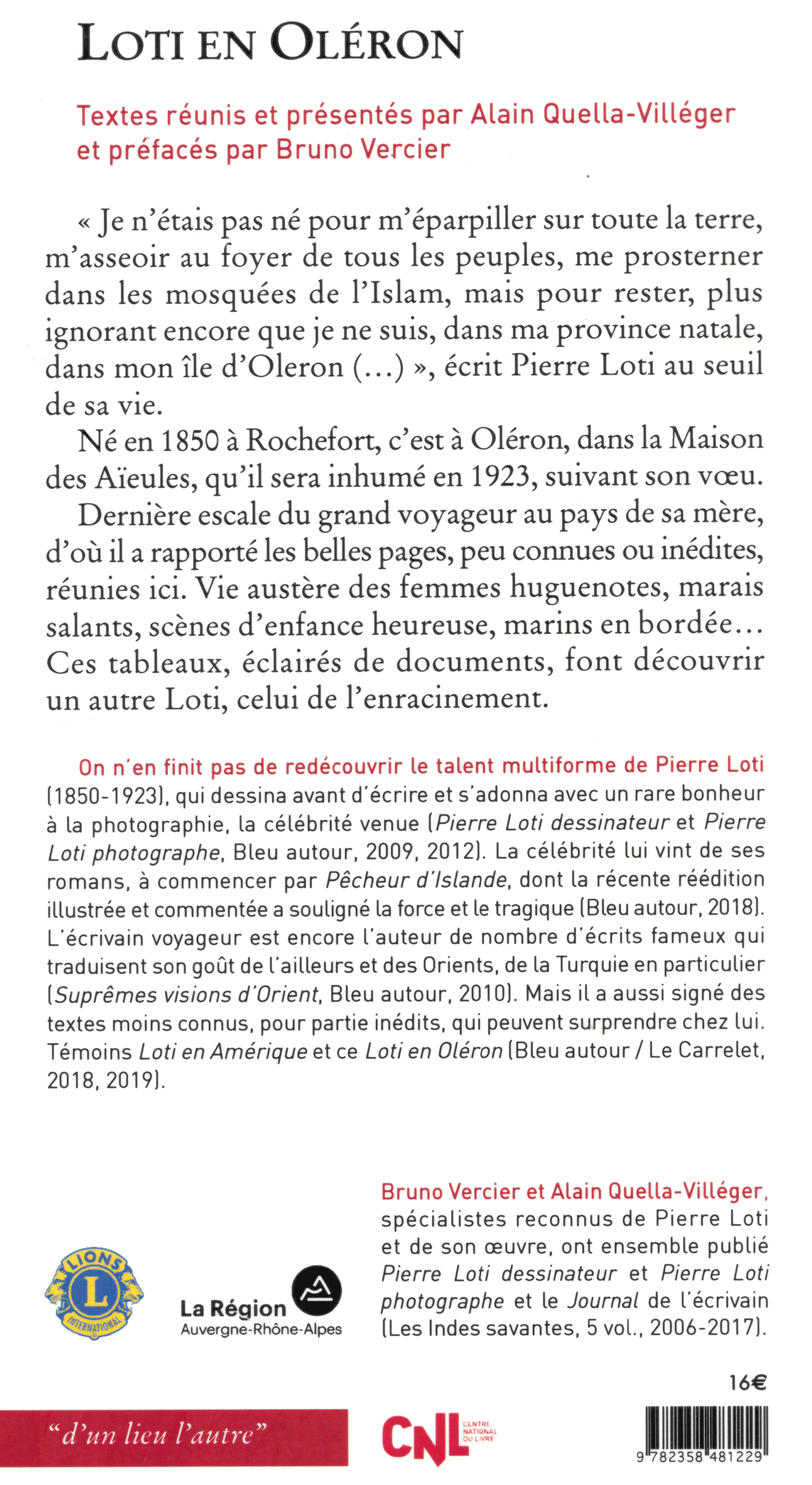 4ième couverture livre Pierre Loti-Oléron AQV