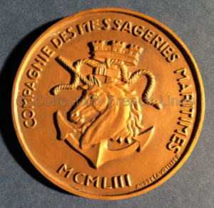 Médaille commémorative pour le lancement du paquebot Pierre Loti (1953) de la Compagnie des Messageries Maritimes, créée par André Lavrillier (1885-1858). R