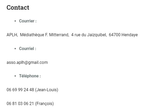 Fiche contact APLH